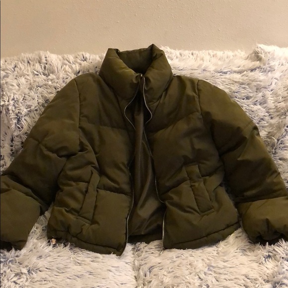 Jackets & Blazers - Green Khaki Puffer Jacket